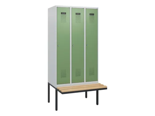 locker met bank,HxBxD 1950x900x815mm,3vak,vak B 300mm,cilinderslot
