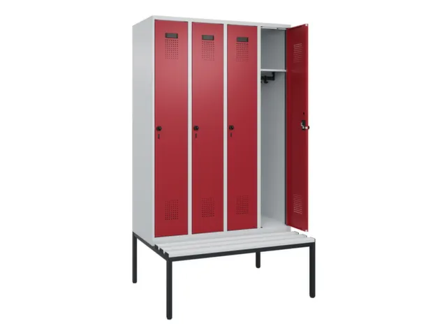 locker met bank,HxBxD 2120x1200x815mm,4vak,vak B 300mm,draaigrendel