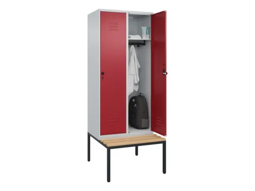 locker met bank,HxBxD 2120x800x815mm,2vak,vak B 400mm,draaigrendel