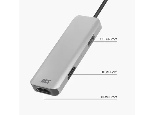 Adapter ACT USB-C 4K multiport voor 2 HDMI monitoren