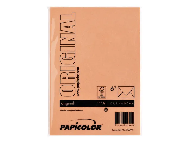 Envelop Papicolor C6 114x162mm oranje pak à 6 stuks