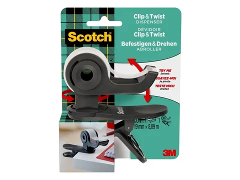 Plakbandhouder Scotch Clip C19 donkergrijs + 1 rol magic tape 19mmx8.8