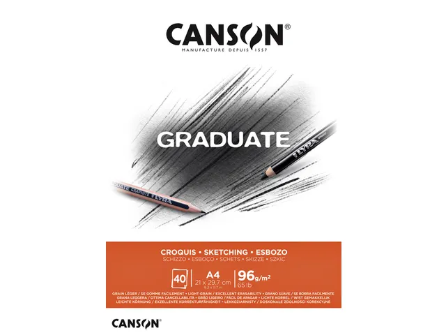 Schetspapier Canson Graduate Sketch 40vel 96gr A4 natuurlijk wit