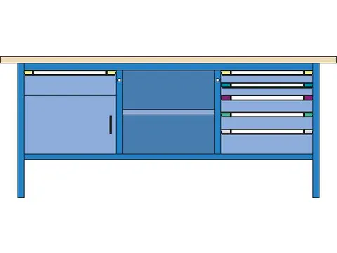 werkbank,HxBxD 845x2000x700mm,multiplexblad,RAL7035,front RAL7035