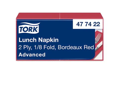 Tork 477422 Lunchservet 33x33cm 2-laags 1/8 vouw 10x200 Bordeauxrood