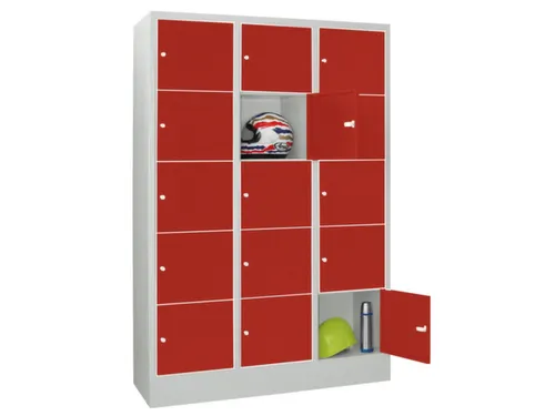 lockerkast,HxBxD 1850x1200x500mm,3x5vakken,RAL7035,front RAL3000