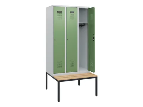 locker met bank,HxBxD 1950x900x815mm,3vak,vak B 300mm,cilinderslot
