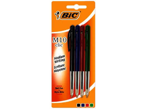 Balpen Bic M10 medium assorti blister à 4 stuks