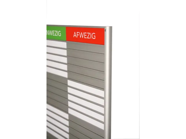 Menoor In-Uit bord 20 namen Aluminium Aanwezig/Afwezig Groen/rood