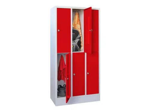 lockerkast,HxBxD 855x900x500mm,3x2vakken,RAL7035,front RAL3000