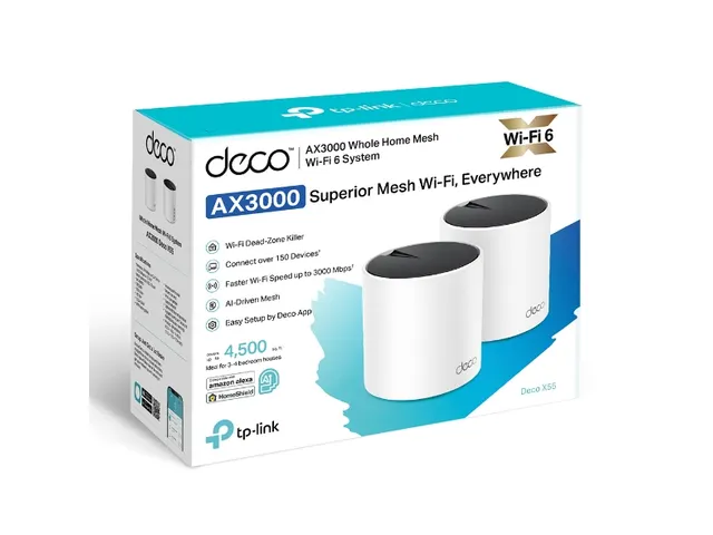 TP-Link DECO X55 (2-Pack), Wit, Intern, Netwerkrouter, Dual-band (2.4