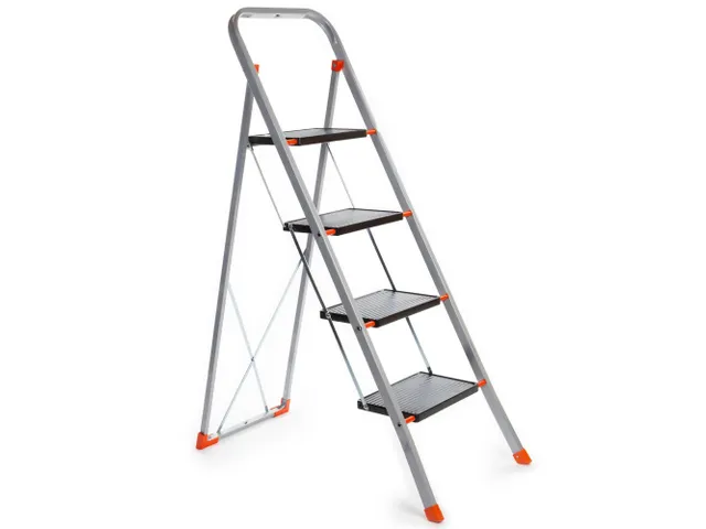 Huishoudtrap met hoge beugel 4 treden antislip inklapbaar tot 150 kg