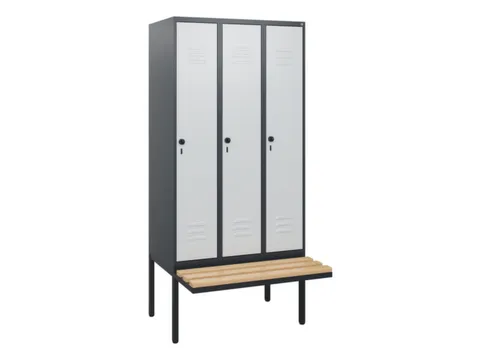 locker met bank,HxBxD 1950x900x815mm,3vak,vak B 300mm,draaigrendel