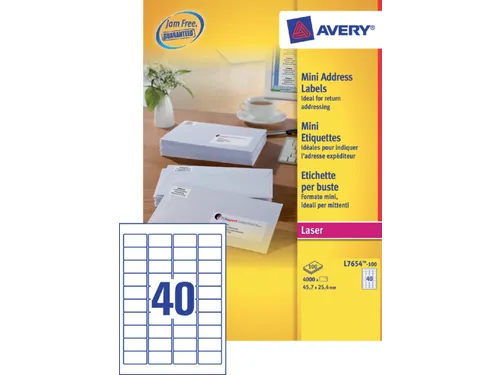 Etiket Avery L7654-100 45.7x25.4mm wit 4000 stuks