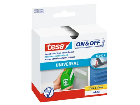 Klittenband tesa On&Off 55225 20mmx2,5m wit