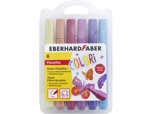 Viltstiften EFA Jumbo 2mm 6 glitter kleuren in kunststof etui