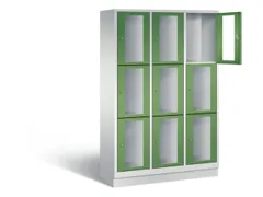 Lockerkast 1800x1200x500mm 3x3 vakken Cilinderslot, Sokkel, RAL6011