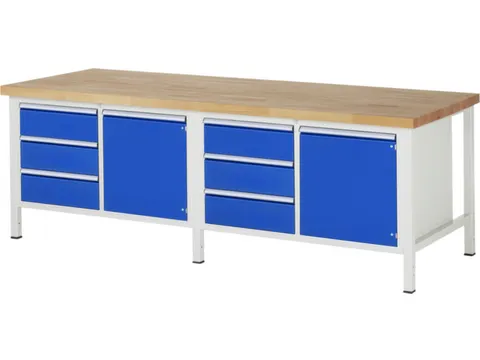 werkbank,HxBxD 840-1040x2500x900mm,beukblad,draagverm. 1250kg