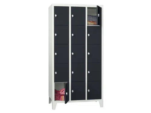 lockerkast,HxBxD 1850x900x500mm,3x5vakken,RAL7035,front RAL7016