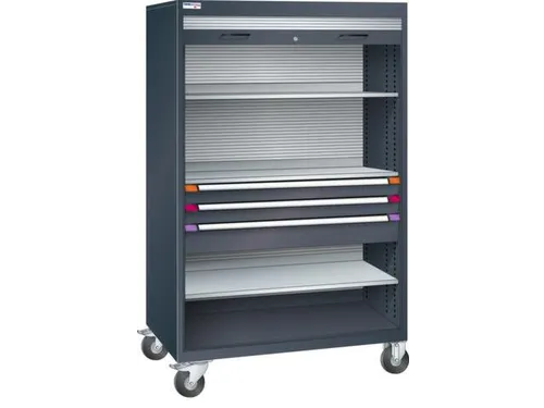 Mobiele roldeurkast,HxBxD 1813x1205x691mm,3xStalen bodem,3lade(n)