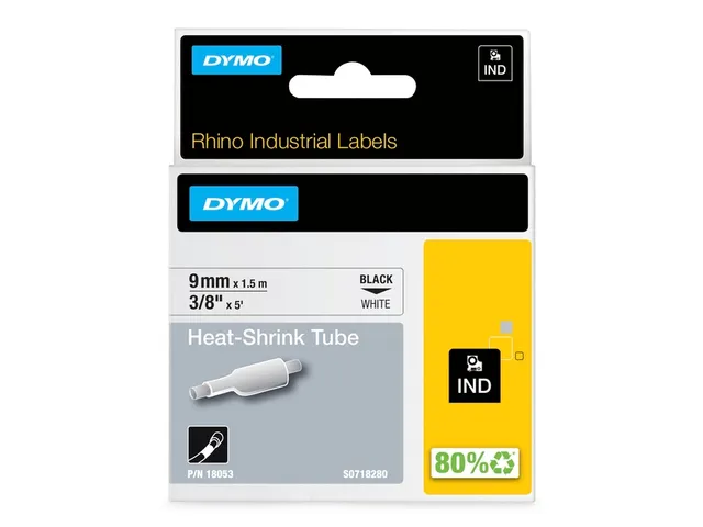 Ruban Dymo Rhino Industriel rétractable 9mmx1,5m noir sur blanc