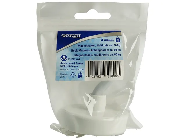 Aimant Westcott avec crochet 48mm +/- 60kg Blanc
