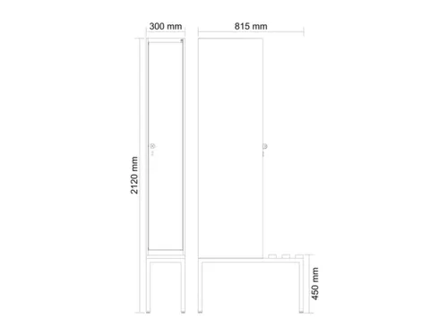locker met bank,HxBxD 2120x300x815mm,1vak,vak B 300mm,draaigrendel