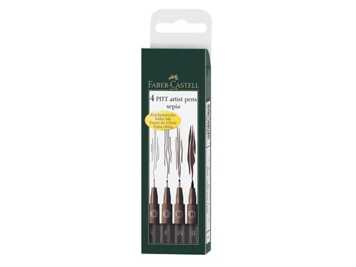 Tekenstift Faber Castell Pitt Artist Pen 4 Stuks Etui Sepia