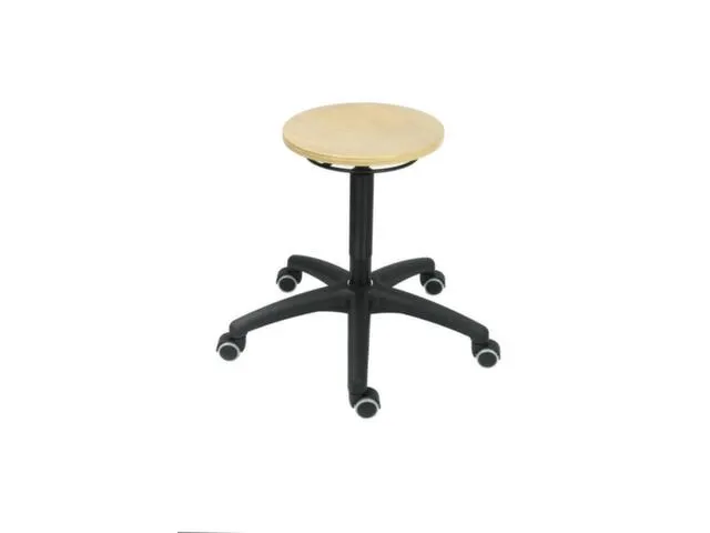 Draaikruk Zit 440-630mm Zitting Beuken Gasveer Zwart Voetkruis Wielen