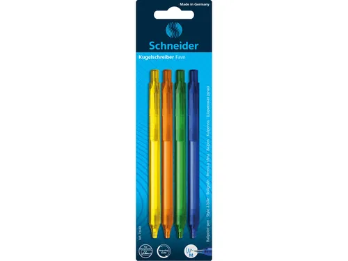 Balpen Schneider Fave M 4 stuks op blister assorti