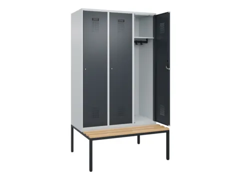 locker met bank,HxBxD 2120x1200x815mm,3vak,vak B 400mm,cilinderslot