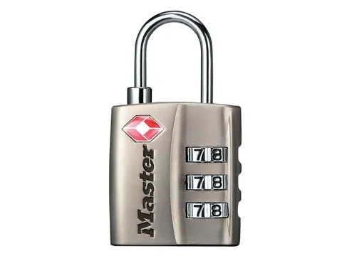 Hangslot Masterlock 4680EURDNKL 3-cijfer combinatie TSA nikkel 30mm