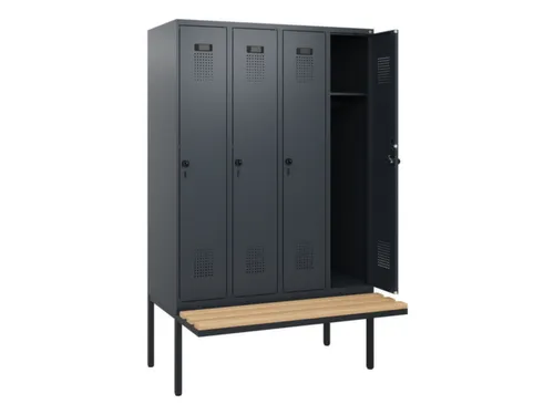 locker met bank,HxBxD 1950x1200x815mm,4vak,vak B 300mm,draaigrendel