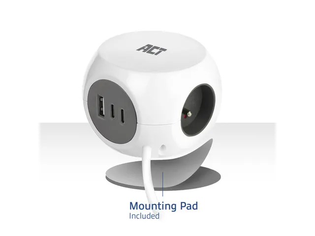 Cube multiprise ACT 3 prises inclus 2x USB C/A 1,5m blanc/gris FR/BE