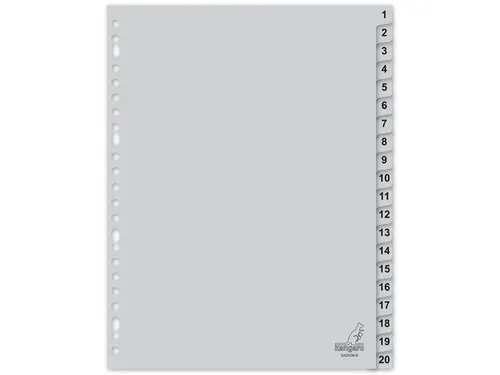 Tabblad Kangaro A4 cijfers PP 120 micron grijs 23-gaats 20-delig EB