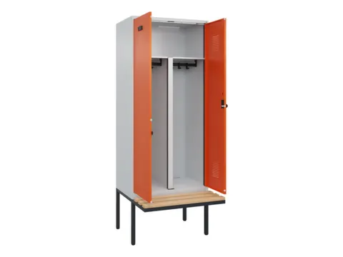 PBM-locker met bank,HxBxD 2120x800x815mm,2vak,vak B 400mm,draaigrendel