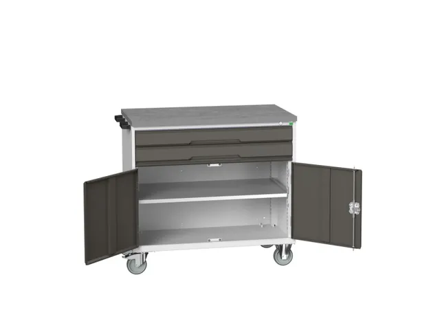 gereedschapswagen 980x800x600mm linoleum 2 laden+kast, RAL7035+RAL7016