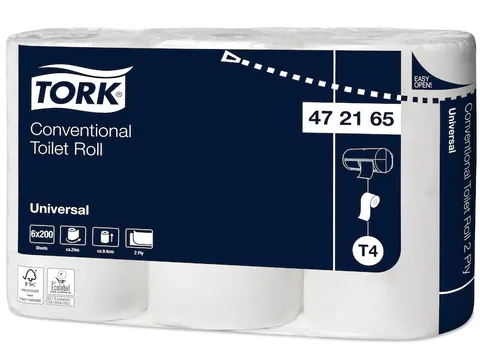 Tork Traditioneel Toiletpapier, 2-laags, 23,8mtr/9,4cm, 200vel/rol, 12