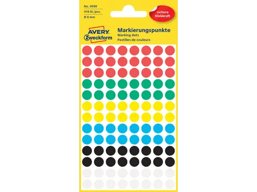 Etiket Avery Zweckform 3090 Rond 8mm Assorti 416stuks