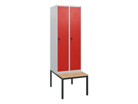 locker met bank,HxBxD 1950x600x815mm,2vak,vak B 300mm,draaigrendel