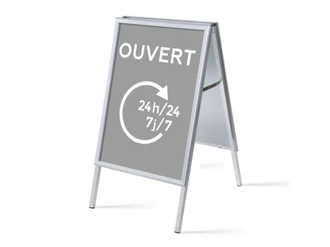 Stoepbord A1 complete set met print 'Ouvert 24h/24 7j/7' Grijs
