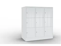 lockerkast 1255x1150x640mm 3x3 vakken RAL7035 front RAL7035 sokkel