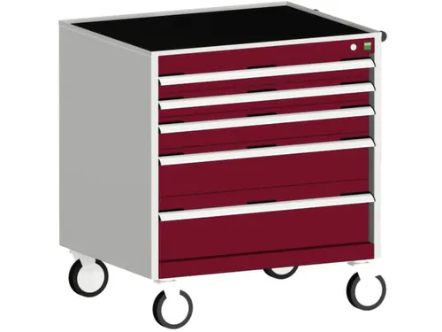 ladekast verrijdbaar 880x800x650mm 5laden RAL7035 front RAL3004