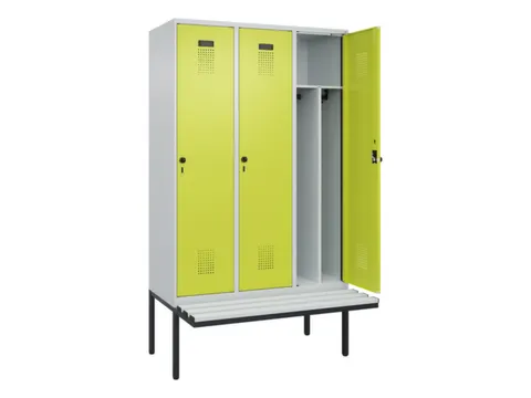 locker met bank,voor scheiding van kleding,HxBxD 2120x1200x815mm,3vak