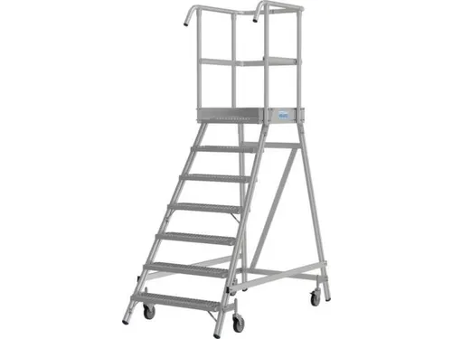 bordestrap,verrijdbaar,bordes H 1,7m,7treden m. R13-laag,aluminium