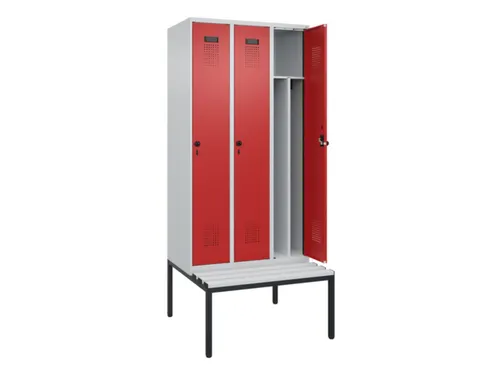 locker met bank,voor scheiding van kleding,HxBxD 2120x900x815mm,3vak