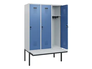 locker met bank,HxBxD 1950x1200x815mm,3vak,vak B 400mm,draaigrendel - 1