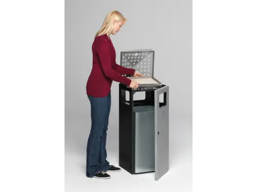 Combi-Asbak 80 Liter Ral7021 Deksel/Deur Zilverkleurig Staal