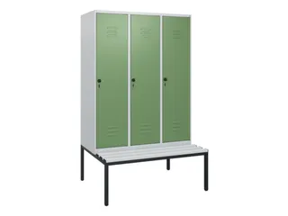 locker met bank,HxBxD 1950x1200x815mm,3vak,vak B 400mm,draaigrendel - 1