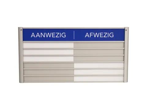 Menoor In-Uit bord 6 namen Aluminium Aanwezig/Afwezig Blauw